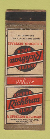 Matchbook Cover - Richbrau Beer Richmond VA WORN