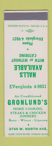 Matchbook Cover - Gronlund's Restaurant  SAMPLE