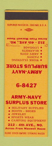 Matchbook Cover - Army Navy Surplus Store SAMPLE