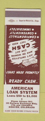 Matchbook Cover - American Loan System Denver Colorado SAMPLE