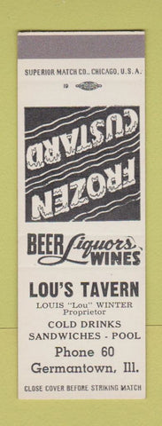 Matchbook Cover - Lou's Tavern Germantown IL low phone # SAMPLE