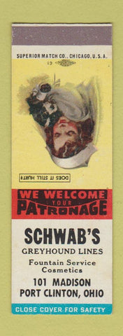 Matchbook Cover - Schawb's Greyhound Lines Fountain Port Clinton OH SAMPLE