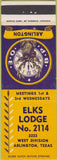Matchbook Cover - Matchbook Cover Elks Club Arlington TX