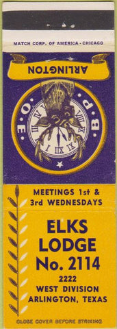 Matchbook Cover - Matchbook Cover Elks Club Arlington TX
