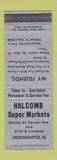 Matchbook Cover - Halcomb Super Markets Indianapolis IN Grocery SAMPLE