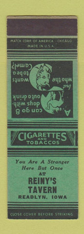 Matchbook Cover - Reiny's Tavern Readlyn IA WEAR SAMPLE