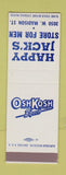 Matchbook Cover - Happy Jack's Men's Clothes OshKosh B'gosh Work Clothes SAMPLE