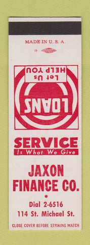 Matchbook Cover - Jaxon Finance Company  SAMPLE