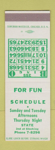 Matchbook Cover - Schedule Bingo  SAMPLE