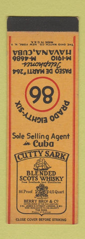 Matchbook Cover - Cutty Sark Whisky Havana Cuba SAMPLE