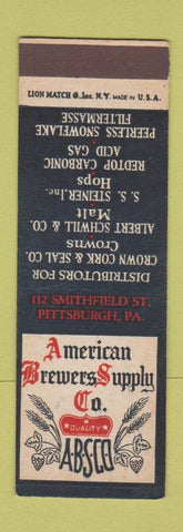 Matchbook Cover - American Brewery Supply Beer Pittsburgh PA SAMPLE