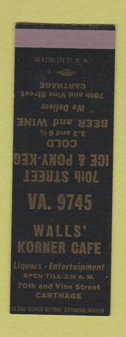 Matchbook Cover - Walls' Korner Cafe Carthage MO? SAMPLE
