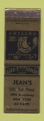 Matchbook Cover - Jean's New York City Pottery SAMPLE