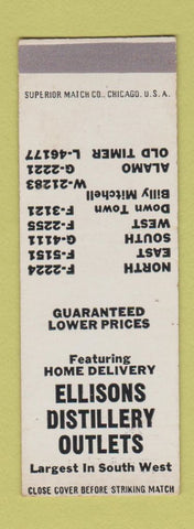 Matchbook Cover - Ellison Distellery Outlets  SAMPLE
