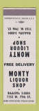 Matchbook Cover - Monty Liquor Shop SAMPLE