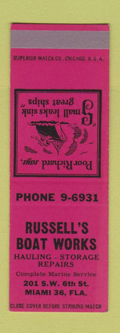 Matchbook Cover - Russell's Boat Works Miami FL SAMPLE