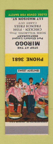 Matchbook Cover - Mirogo Restaurant Port Clinton OH Barber Shop Quartet SAMPLE