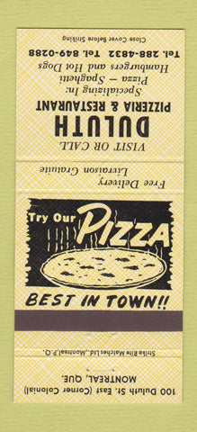 Matchbook Cover - Duluth Pizza Restaurant Montreal QC 30 Strike