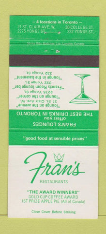 Matchbook Cover - Fran's Restaurants Toronto ON 30 Strike