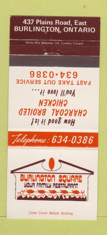 Matchbook Cover - Burlington Square Restaurant Burlington ON 30 Strike