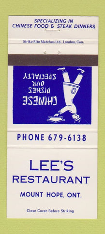 Matchbook Cover - Lee's Restaurant Mount Hope ON 30 Strike