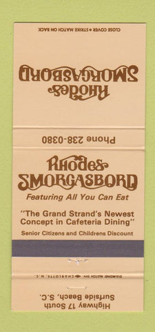 Matchbook Cover - Rhodes Smorgasbord Surfside Beach SC 30 Strike