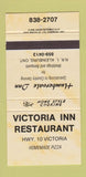 Matchbook Cover - Victoria Inn Restaurant Kleinburg ON YELLOW 30 Strike