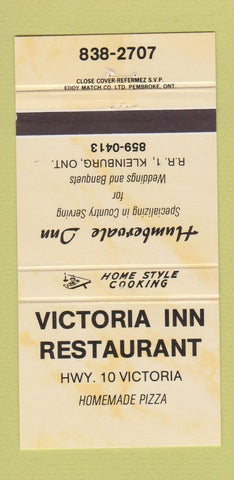 Matchbook Cover - Victoria Inn Restaurant Kleinburg ON YELLOW 30 Strike
