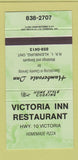 Matchbook Cover - Victoria Inn Restaurant Kleinburg ON GREEN 30 Strike
