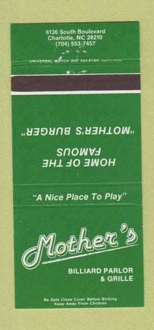 Matchbook Cover - Mother's Billiards Charlotte NC restaurant 30 Strike