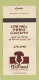Matchbook Cover - William's Supper Club BBQ Muskego WI 30 Strike