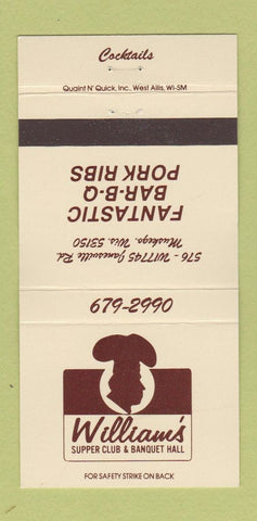Matchbook Cover - William's Supper Club BBQ Muskego WI 30 Strike