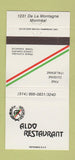 Matchbook Cover - Aldo Restaurant Montreal QC Italian 30 Strike