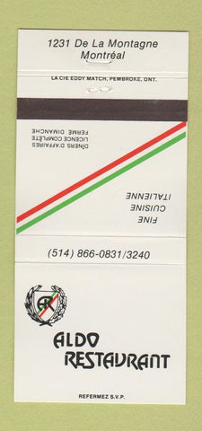 Matchbook Cover - Aldo Restaurant Montreal QC Italian 30 Strike