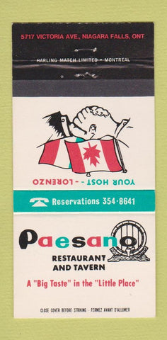 Matchbook Cover - Paesano Restaurant Niagara Falls ON 30 Strike