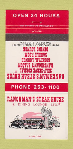 Matchbook Cover - Ranchman's Steak House Calgary AB WEAR 30 Strike