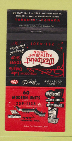 Matchbook Cover - Westpoint Motor Hotel Toronto ON 30 Strike