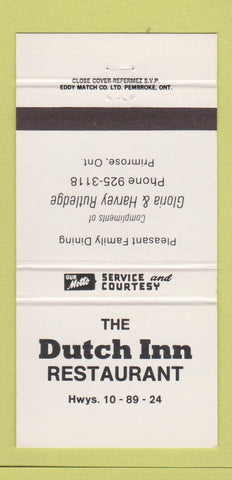 Matchbook Cover - Dutch Inn Restaurant Primrose ON 30 Strike
