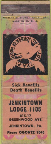 Matchbook Cover - Matchbook Cover Moose Lodge Jenkintown PA WORN