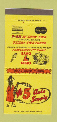 Matchbook Cover - Nu 5 Auto Parts Southgate Downey CA Datsun Toyota 30 Strike