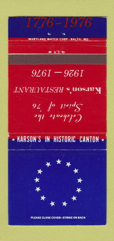 Matchbook Cover - Karson's Restaurant Canton ON 1976 30 Strike