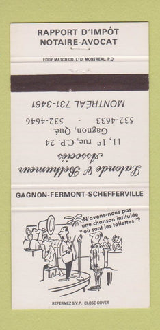 Matchbook Cover - Lalonde & Belhumeur Associes Gagnon QC Montreal 30 Strike