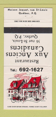 Matchbook Cover - Restaurant Aux Anciens Canadiens Quebec QC 30 Strike