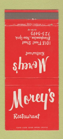Matchbook Cover - Morey's Restaurant Binghamton NY 30 Strike