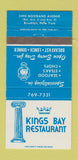 Matchbook Cover - Kings Bay Restaurant Brooklyn NY 30 Strike