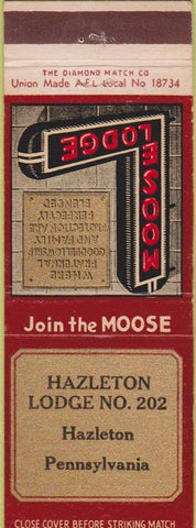 Matchbook Cover - Matchbook Cover Moose Lodge Hazelton PA