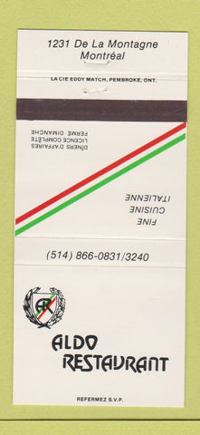 Matchbook Cover - Aldo Restaurant Montreal QC Italian 30 Strike