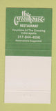 Matchbook Cover - The Greenhouse Restaurant Indianapolis IN 30 Strike