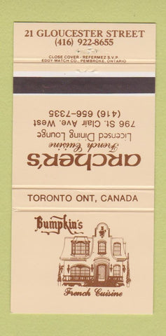 Matchbook Cover - Archer's French Restaurant Toronto ON 30 Strike