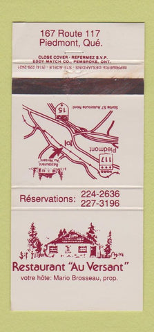 Matchbook Cover - Restaurant Au Versant Piedmont QC 30 Strike